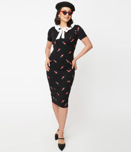 Load image into Gallery viewer, Black and Pierced Heart Print Renata Pencil Dress