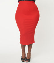 Load image into Gallery viewer, Red Knit Cyd Midi Pencil Skirt