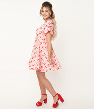Load image into Gallery viewer, Pink and Cherry Print Poppy Fit and Flare Dress