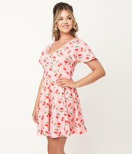 Load image into Gallery viewer, Pink and Cherry Print Poppy Fit and Flare Dress