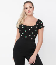 Load image into Gallery viewer, Black and Strawberry Print Loretta Top