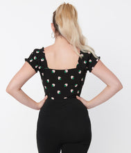 Load image into Gallery viewer, Black and Strawberry Print Loretta Top