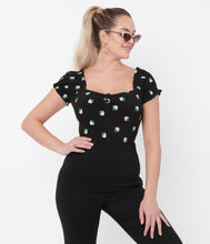 Load image into Gallery viewer, Black and Strawberry Print Loretta Top