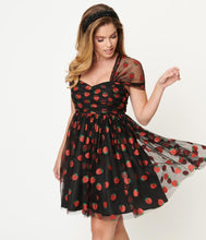 Load image into Gallery viewer, Black and Glitter Strawberry Print Heart and Soul Babydoll Dress