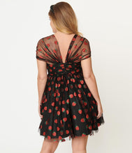 Load image into Gallery viewer, Black and Glitter Strawberry Print Heart and Soul Babydoll Dress