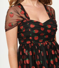 Load image into Gallery viewer, Black and Glitter Strawberry Print Heart and Soul Babydoll Dress