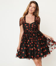 Load image into Gallery viewer, Black and Glitter Strawberry Print Heart and Soul Babydoll Dress