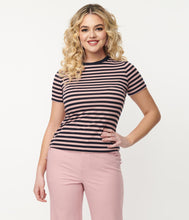 Load image into Gallery viewer, Pink and Navy Striped Back to Basics Tee
