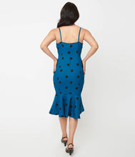 Load image into Gallery viewer, Teal and Black Polka Dot Rizzo Wiggle Dress