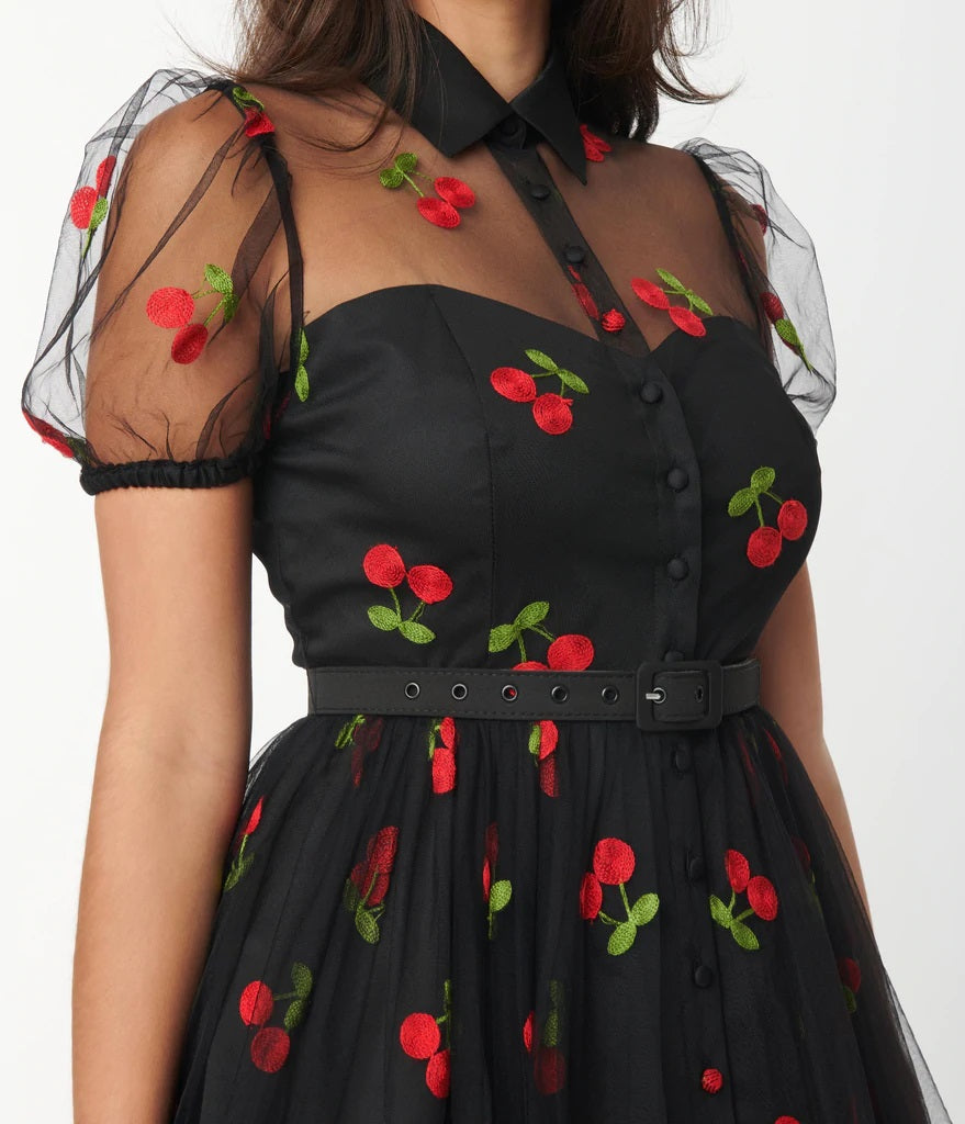 black embroidered swing dress Dragon Damask Swing Dress main image 1