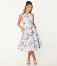 Load image into Gallery viewer, Lilac and Purple Floral Lombard Swing Dress