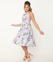 Load image into Gallery viewer, Lilac and Purple Floral Lombard Swing Dress