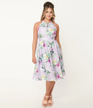 Load image into Gallery viewer, Lilac and Purple Floral Lombard Swing Dress