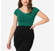Load image into Gallery viewer, Green and Navy Striped Deena Top