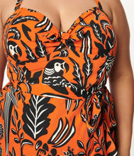 Load image into Gallery viewer, Orange and Black Tropical Parrot Print Leilani Sarong Dress