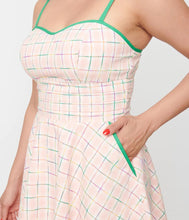 Load image into Gallery viewer, Pink and Rainbow Plaid Follow Your Heart Fit and Flare Dress