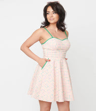 Load image into Gallery viewer, Pink and Rainbow Plaid Follow Your Heart Fit and Flare Dress