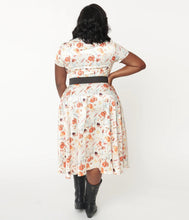 Load image into Gallery viewer, Cream and Floral Print Madeline Fringe Swing Dress
