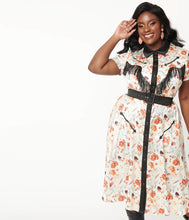 Load image into Gallery viewer, Cream and Floral Print Madeline Fringe Swing Dress