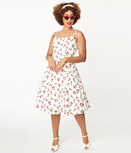 Load image into Gallery viewer, Ivory Cherry Print Bobbie Swing Dress