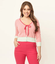 Load image into Gallery viewer, Pink with Mint and White Stripe Perforated Dandy Cardigan