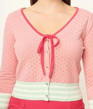 Load image into Gallery viewer, Pink with Mint and White Stripe Perforated Dandy Cardigan