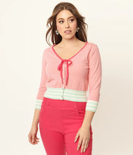 Load image into Gallery viewer, Pink with Mint and White Stripe Perforated Dandy Cardigan