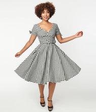 Load image into Gallery viewer, Black and White Gingham Doreen Swing Dress