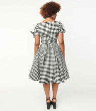 Load image into Gallery viewer, Black and White Gingham Doreen Swing Dress