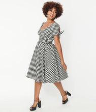 Load image into Gallery viewer, Black and White Gingham Doreen Swing Dress