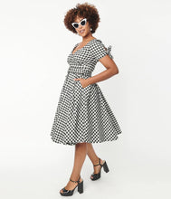 Load image into Gallery viewer, Black and White Gingham Doreen Swing Dress