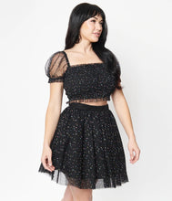 Load image into Gallery viewer, Black and Multicolor Polka Dots Sweetie Pie Short Tulle Skirt