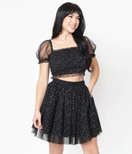 Load image into Gallery viewer, Black and Multicolor Polka Dots Sweetie Pie Short Tulle Skirt