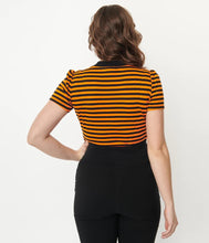 Load image into Gallery viewer, Orange and Black Stripe Bow Sweetie Knit Top