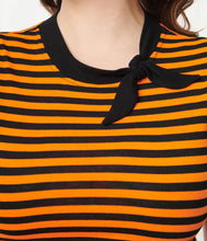 Load image into Gallery viewer, Orange and Black Stripe Bow Sweetie Knit Top