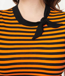 Orange and Black Stripe Bow Sweetie Knit Top