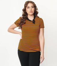 Load image into Gallery viewer, Orange and Black Stripe Bow Sweetie Knit Top