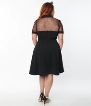 Load image into Gallery viewer, Black with Mesh Contrast Fit and Flare Dress
