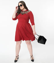 Load image into Gallery viewer, Burgundy Spiderweb Endora Fit and Flare Dress