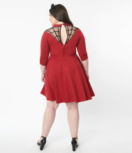 Load image into Gallery viewer, Burgundy Spiderweb Endora Fit and Flare Dress
