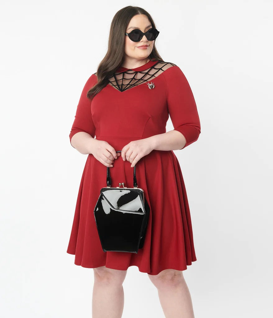 Burgundy Spiderweb Endora Fit and Flare Dress Pink House Boutique Burgundy Spiderweb Endora Fit and Flare Dress Pink House Boutique