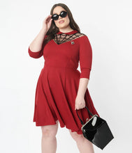 Load image into Gallery viewer, Burgundy Spiderweb Endora Fit and Flare Dress