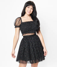 Load image into Gallery viewer, Black and Multicolor Polka Dots Smocked Tulle Top