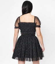 Load image into Gallery viewer, Black and Multicolor Polka Dots Smocked Tulle Top