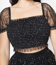 Load image into Gallery viewer, Black and Multicolor Polka Dots Smocked Tulle Top