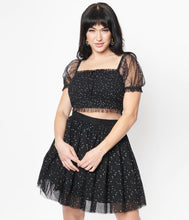 Load image into Gallery viewer, Black and Multicolor Polka Dots Smocked Tulle Top