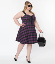 Load image into Gallery viewer, Purple Plaid Corset Flare Dress