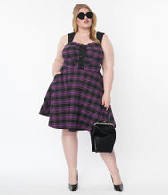 Load image into Gallery viewer, Purple Plaid Corset Flare Dress