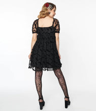 Load image into Gallery viewer, Black Bat Flock Print Babydoll Belle Dress