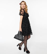 Load image into Gallery viewer, Black Bat Flock Print Babydoll Belle Dress